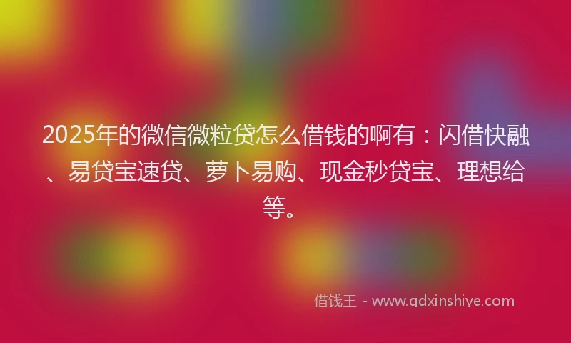 2025年的微信微粒贷怎么借钱的啊有：闪借快融、易贷宝速贷、萝卜易购、现金秒贷宝、理想给等。