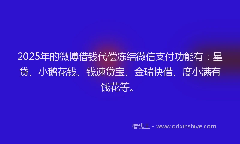 2025年的微博借钱代偿冻结微信支付功能有：星贷、小鹅花钱、钱速贷宝、金瑞快借、度小满有钱花等。