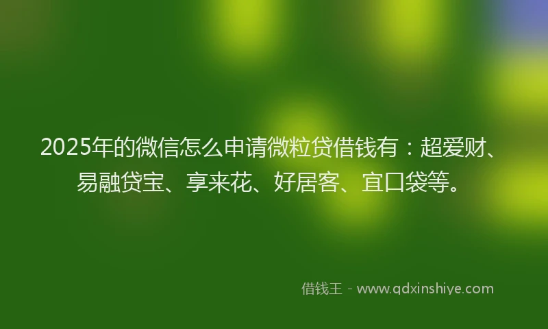 2025年的微信怎么申请微粒贷借钱有：超爱财、易融贷宝、享来花、好居客、宜口袋等。