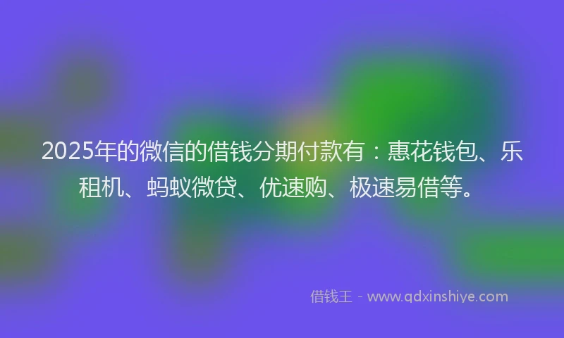 2025年的微信的借钱分期付款有：惠花钱包、乐租机、蚂蚁微贷、优速购、极速易借等。