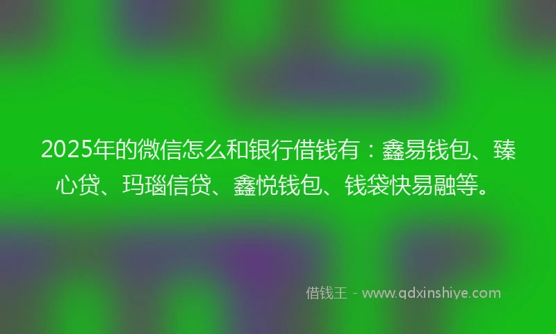 2025年的微信怎么和银行借钱有：鑫易钱包、臻心贷、玛瑙信贷、鑫悦钱包、钱袋快易融等。