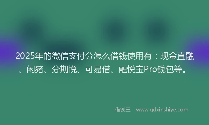 2025年的微信支付分怎么借钱使用有：现金直融、闲猪、分期悦、可易借、融悦宝Pro钱包等。