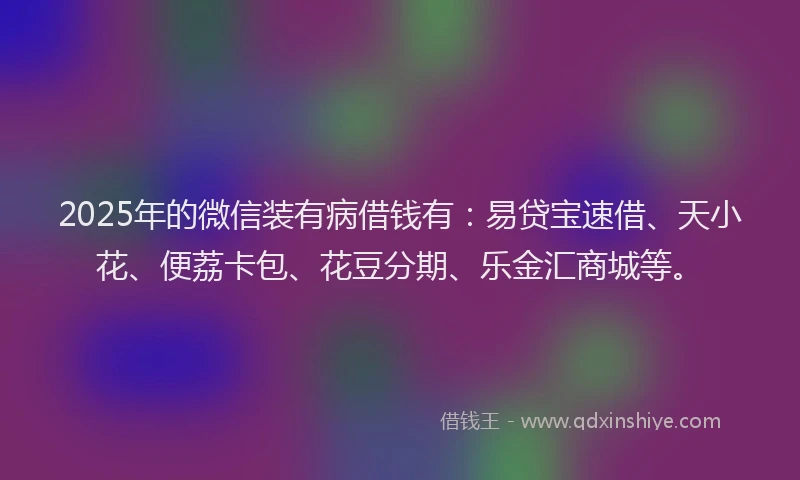 2025年的微信装有病借钱有：易贷宝速借、天小花、便荔卡包、花豆分期、乐金汇商城等。