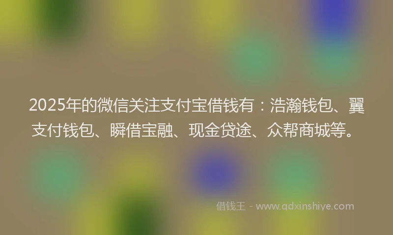 2025年的微信关注支付宝借钱有：浩瀚钱包、翼支付钱包、瞬借宝融、现金贷途、众帮商城等。