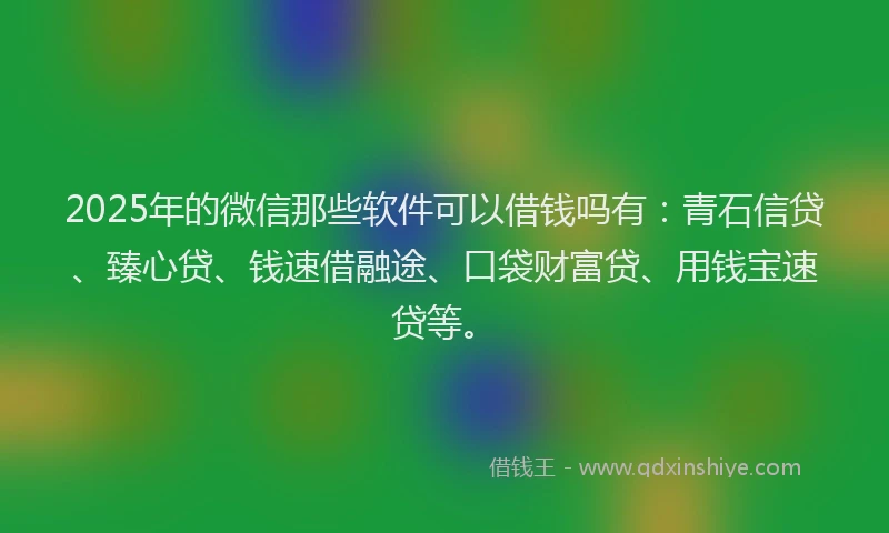 2025年的微信那些软件可以借钱吗有：青石信贷、臻心贷、钱速借融途、口袋财富贷、用钱宝速贷等。