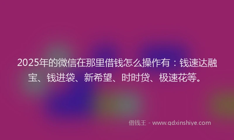 2025年的微信在那里借钱怎么操作有：钱速达融宝、钱进袋、新希望、时时贷、极速花等。