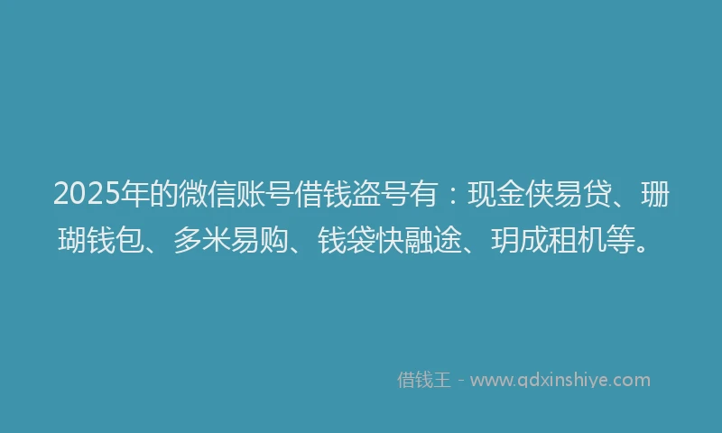 2025年的微信账号借钱盗号有：现金侠易贷、珊瑚钱包、多米易购、钱袋快融途、玥成租机等。