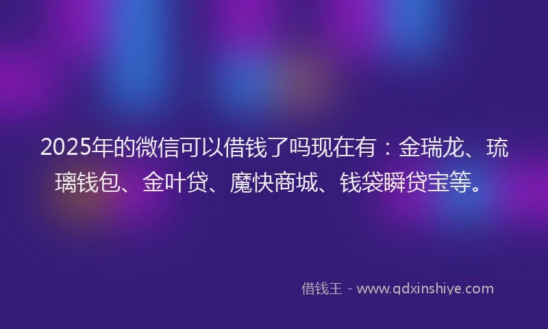 2025年的微信可以借钱了吗现在有：金瑞龙、琉璃钱包、金叶贷、魔快商城、钱袋瞬贷宝等。