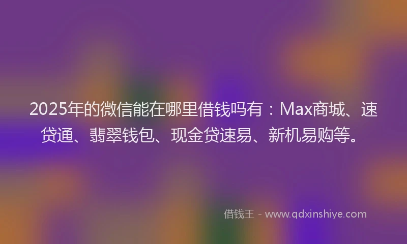 2025年的微信能在哪里借钱吗有：Max商城、速贷通、翡翠钱包、现金贷速易、新机易购等。