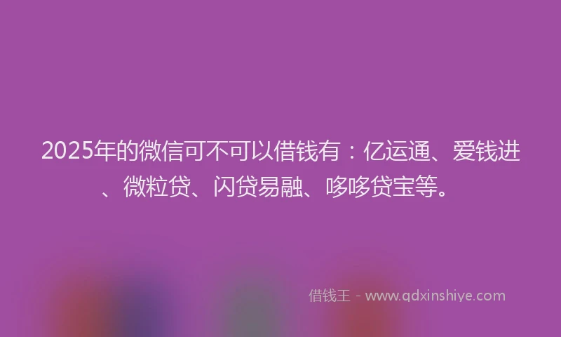 2025年的微信可不可以借钱有：亿运通、爱钱进、微粒贷、闪贷易融、哆哆贷宝等。