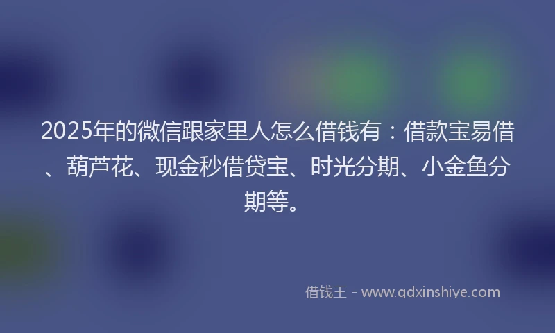 2025年的微信跟家里人怎么借钱有：借款宝易借、葫芦花、现金秒借贷宝、时光分期、小金鱼分期等。