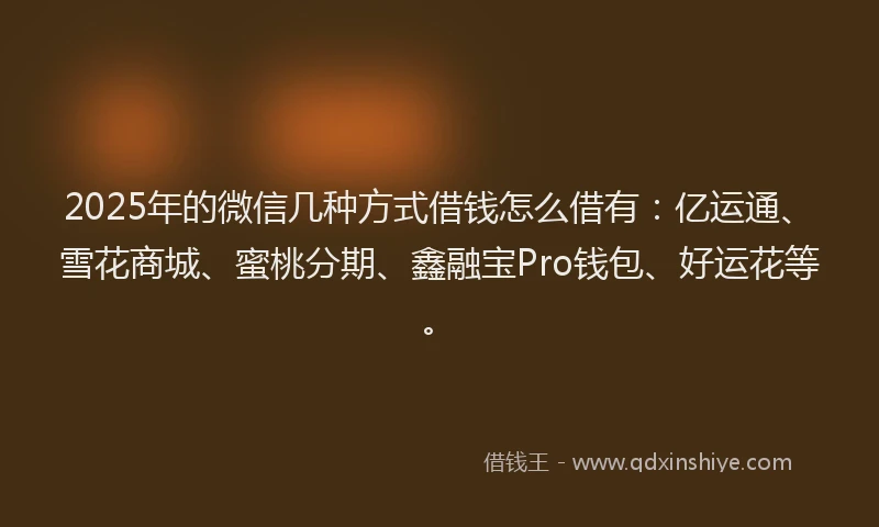 2025年的微信几种方式借钱怎么借有：亿运通、雪花商城、蜜桃分期、鑫融宝Pro钱包、好运花等。