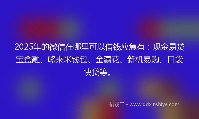 2025年的微信在哪里可以借钱应急有：现金易贷宝盒融、哆来米钱包、金瀛花、新机易购、口袋快贷等。