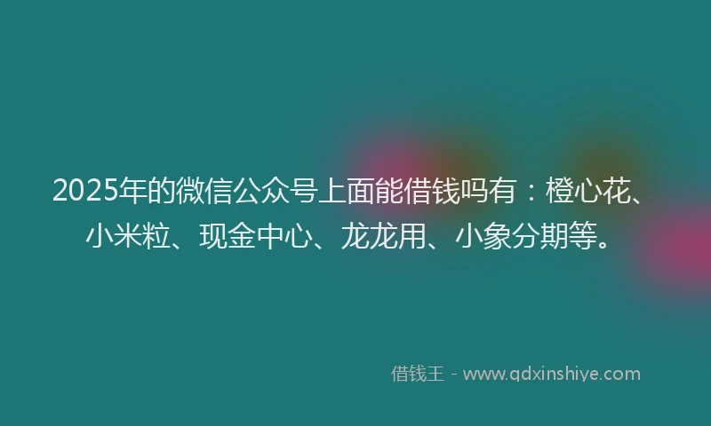 2025年的微信公众号上面能借钱吗有：橙心花、小米粒、现金中心、龙龙用、小象分期等。