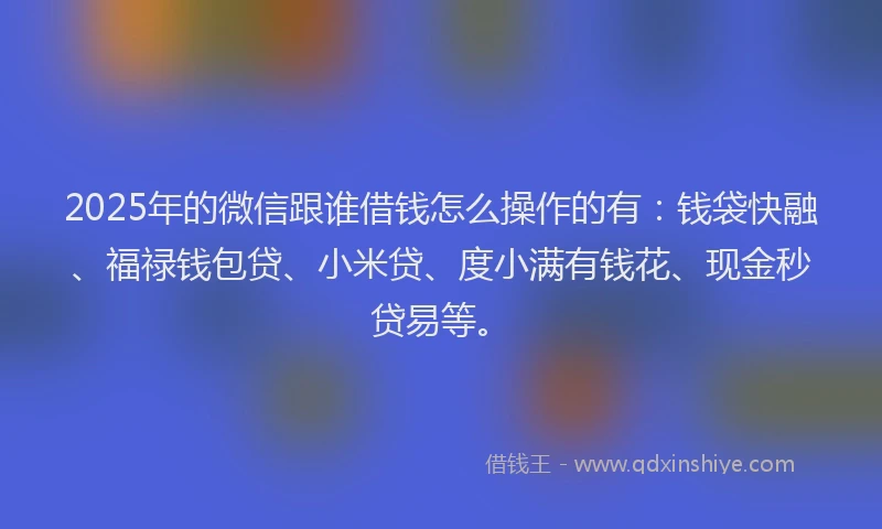 2025年的微信跟谁借钱怎么操作的有：钱袋快融、福禄钱包贷、小米贷、度小满有钱花、现金秒贷易等。