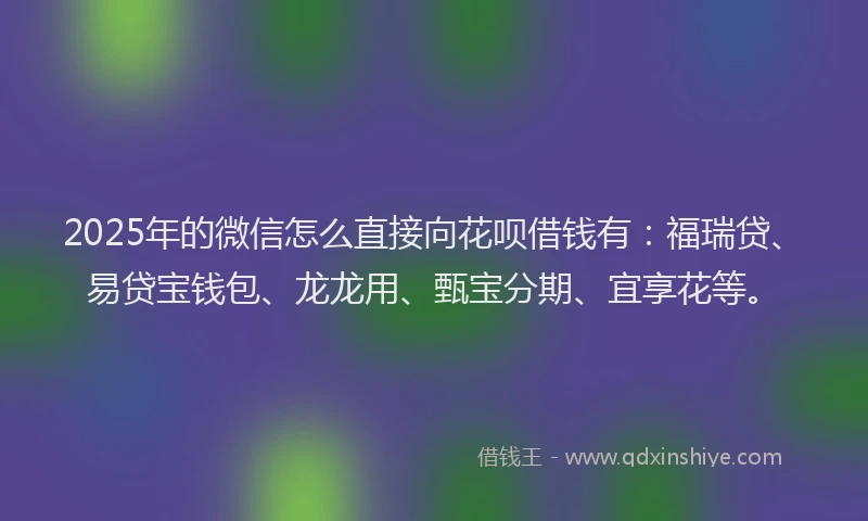 2025年的微信怎么直接向花呗借钱有：福瑞贷、易贷宝钱包、龙龙用、甄宝分期、宜享花等。