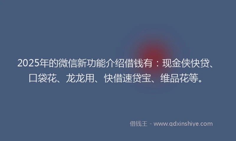 2025年的微信新功能介绍借钱有：现金侠快贷、口袋花、龙龙用、快借速贷宝、维品花等。