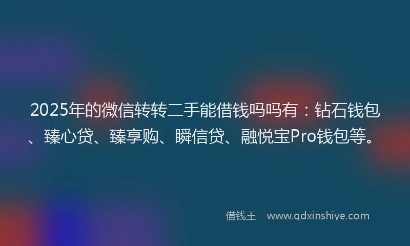 2025年的微信转转二手能借钱吗吗有：钻石钱包、臻心贷、臻享购、瞬信贷、融悦宝Pro钱包等。