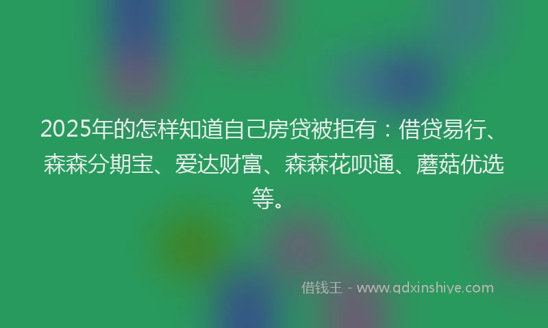 2025年的怎样知道自己房贷被拒有：借贷易行、森森分期宝、爱达财富、森森花呗通、蘑菇优选等。