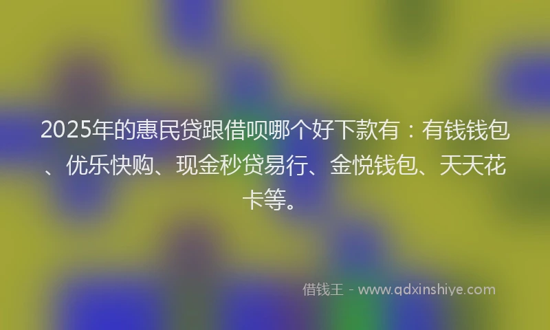 2025年的惠民贷跟借呗哪个好下款有：有钱钱包、优乐快购、现金秒贷易行、金悦钱包、天天花卡等。