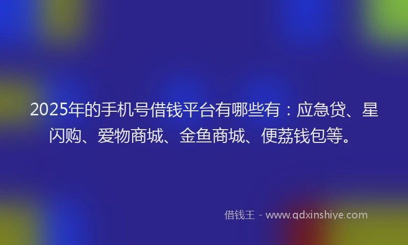 2025年的手机号借钱平台有哪些有：应急贷、星闪购、爱物商城、金鱼商城、便荔钱包等。