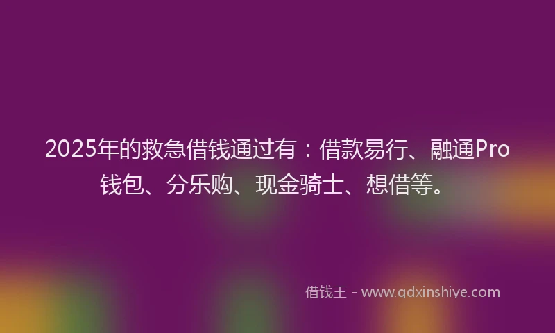 2025年的救急借钱通过有：借款易行、融通Pro钱包、分乐购、现金骑士、想借等。