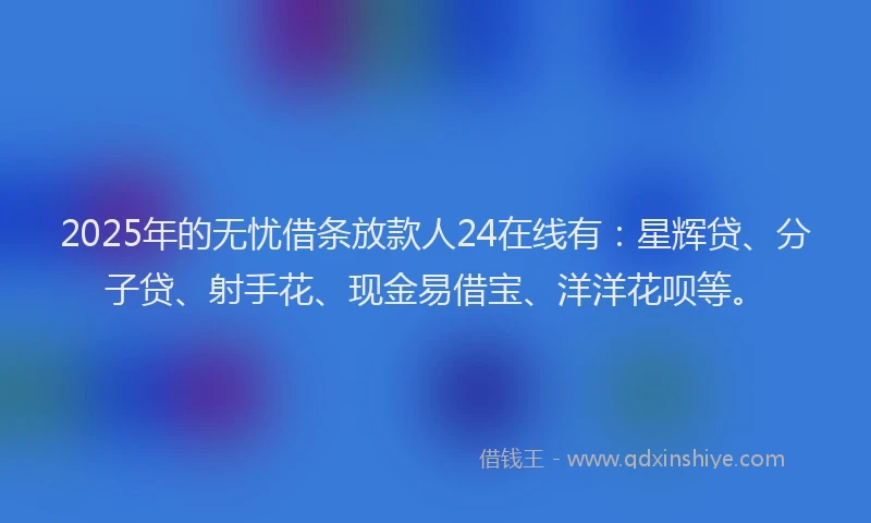 2025年的无忧借条放款人24在线有：星辉贷、分子贷、射手花、现金易借宝、洋洋花呗等。