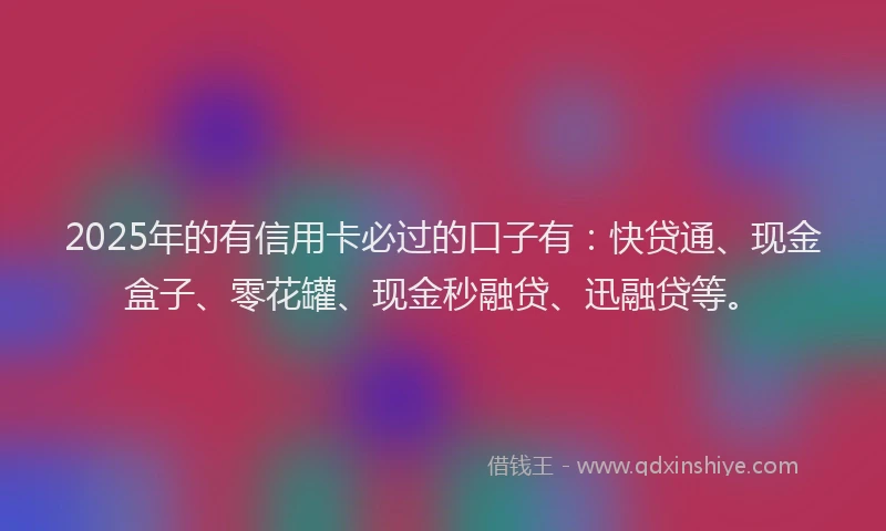 2025年的有信用卡必过的口子有：快贷通、现金盒子、零花罐、现金秒融贷、迅融贷等。