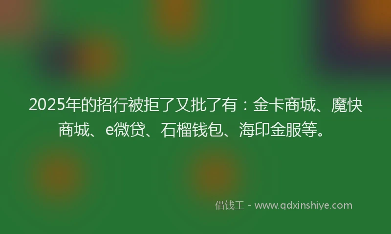 2025年的招行被拒了又批了有：金卡商城、魔快商城、e微贷、石榴钱包、海印金服等。