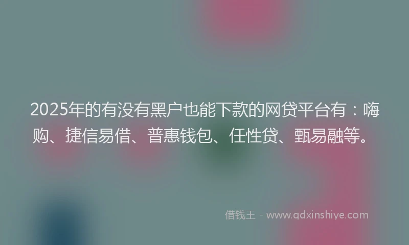 2025年的有没有黑户也能下款的网贷平台有：嗨购、捷信易借、普惠钱包、任性贷、甄易融等。