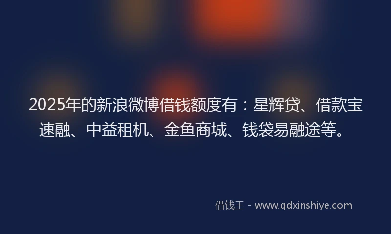 2025年的新浪微博借钱额度有：星辉贷、借款宝速融、中益租机、金鱼商城、钱袋易融途等。