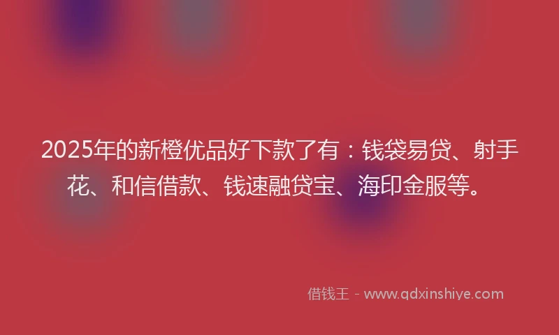 2025年的新橙优品好下款了有:钱袋易贷、射手花、和信借款、钱速融贷宝、海印金服等。