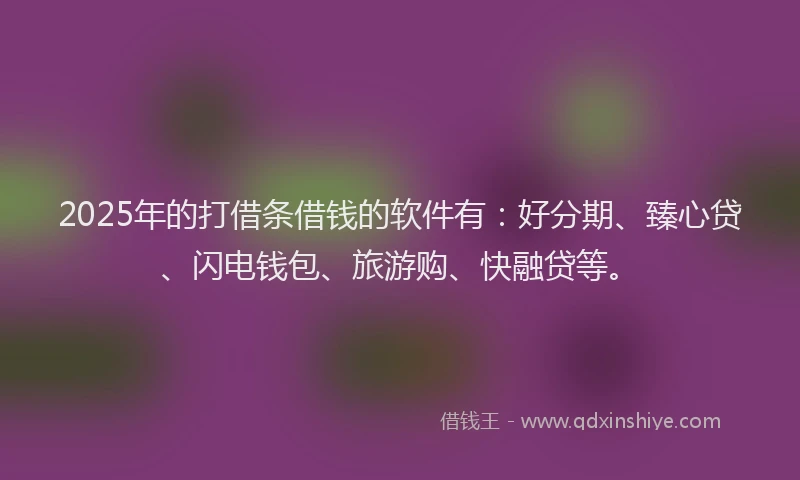 2025年的打借条借钱的软件有：好分期、臻心贷、闪电钱包、旅游购、快融贷等。