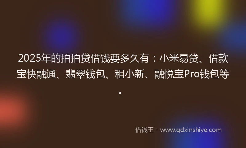 2025年的拍拍贷借钱要多久有：小米易贷、借款宝快融通、翡翠钱包、租小新、融悦宝Pro钱包等。