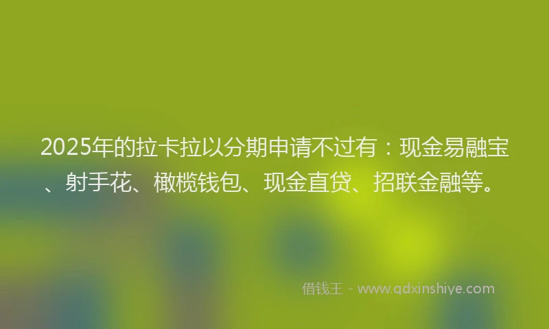 2025年的拉卡拉以分期申请不过有：现金易融宝、射手花、橄榄钱包、现金直贷、招联金融等。