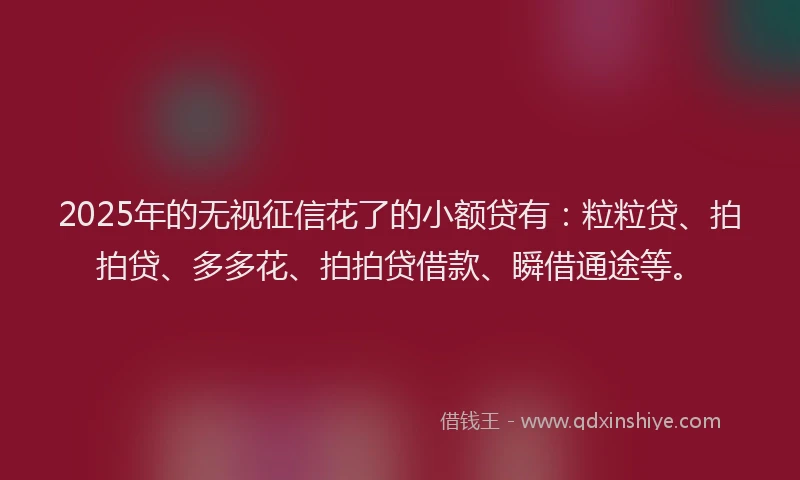 2025年的无视征信花了的小额贷有:粒粒贷、拍拍贷、多多花、拍拍贷借款、瞬借通途等。