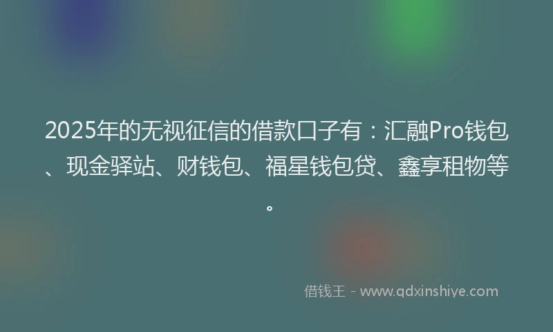 2025年的无视征信的借款口子有：汇融Pro钱包、现金驿站、财钱包、福星钱包贷、鑫享租物等。