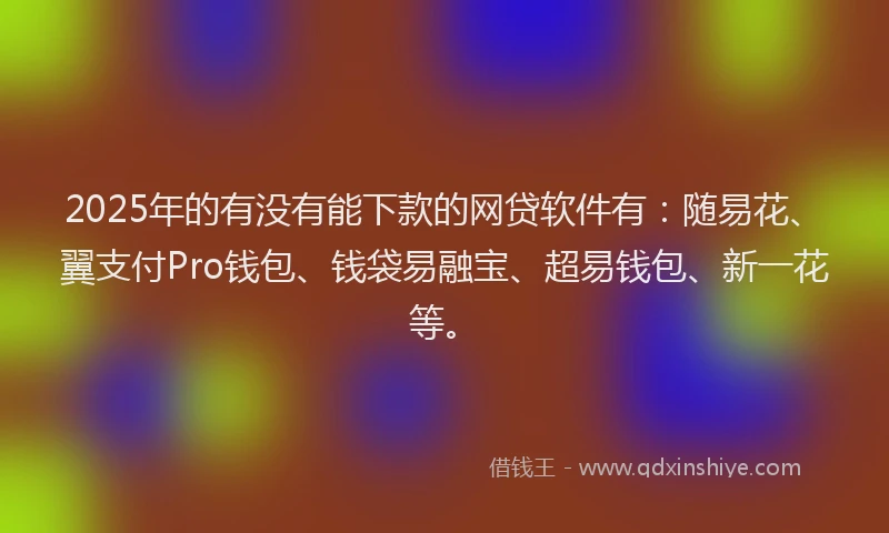 2025年的有没有能下款的网贷软件有：随易花、翼支付Pro钱包、钱袋易融宝、超易钱包、新一花等。