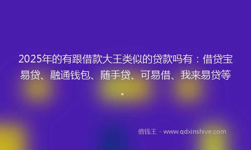 2025年的有跟借款大王类似的贷款吗有：借贷宝易贷、融通钱包、随手贷、可易借、我来易贷等。