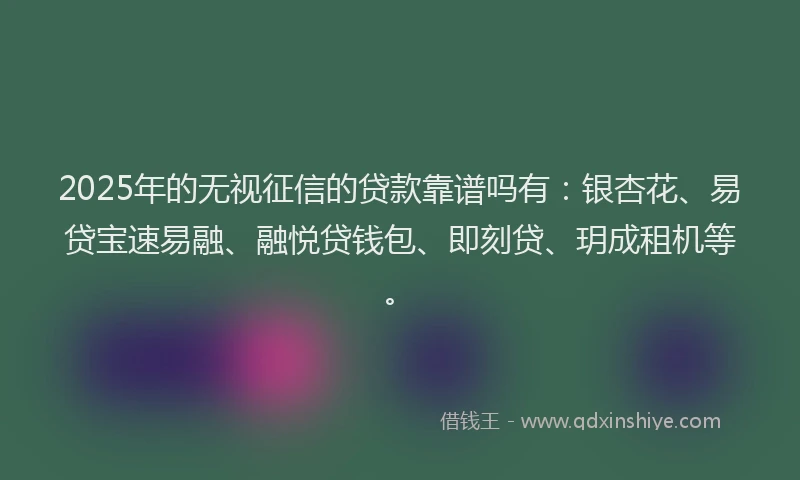 2025年的无视征信的贷款靠谱吗有：银杏花、易贷宝速易融、融悦贷钱包、即刻贷、玥成租机等。