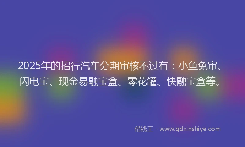 2025年的招行汽车分期审核不过有：小鱼免审、闪电宝、现金易融宝盒、零花罐、快融宝盒等。