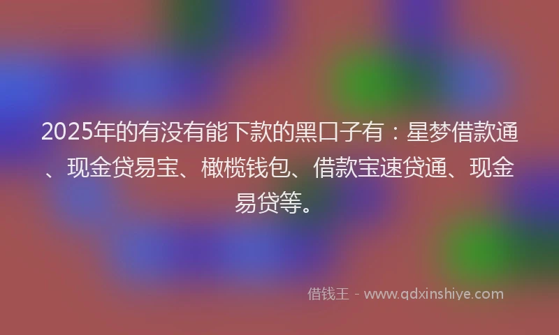2025年的有没有能下款的黑口子有：星梦借款通、现金贷易宝、橄榄钱包、借款宝速贷通、现金易贷等。