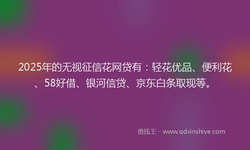 2025年的无视征信花网贷有：轻花优品、便利花、58好借、银河信贷、京东白条取现等。