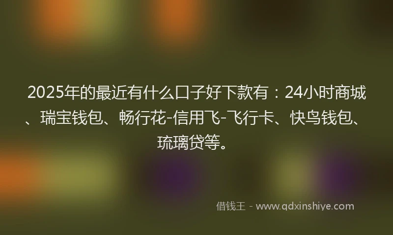 2025年的最近有什么口子好下款有：24小时商城、瑞宝钱包、畅行花-信用飞-飞行卡、快鸟钱包、琉璃贷等。