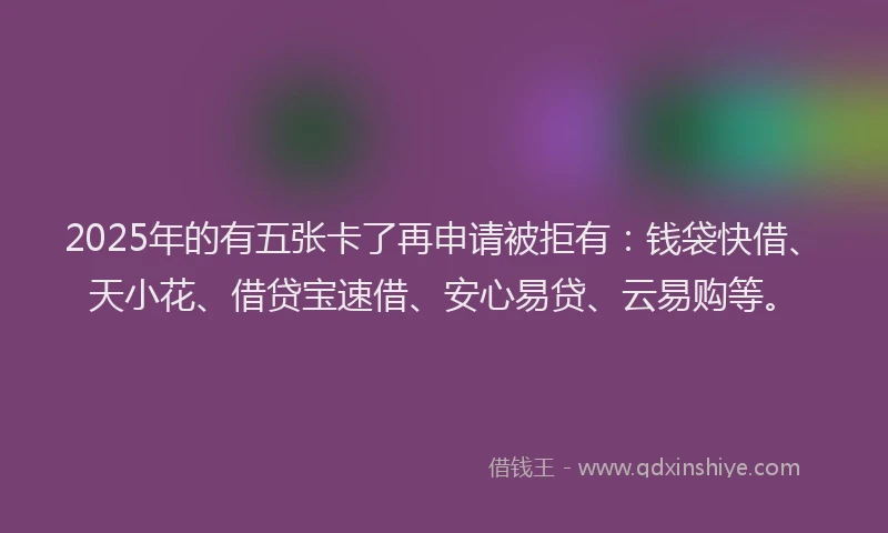 2025年的有五张卡了再申请被拒有：钱袋快借、天小花、借贷宝速借、安心易贷、云易购等。