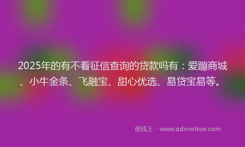 2025年的有不看征信查询的贷款吗有：爱蹦商城、小牛金条、飞融宝、甜心优选、易贷宝易等。