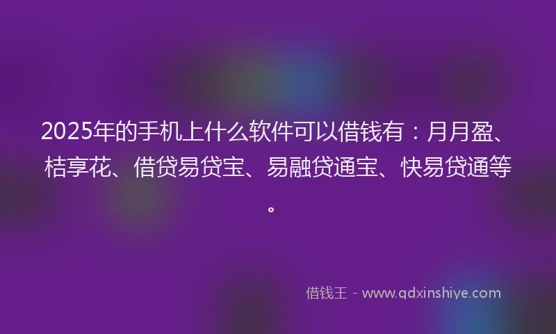 2025年的手机上什么软件可以借钱有：月月盈、桔享花、借贷易贷宝、易融贷通宝、快易贷通等。