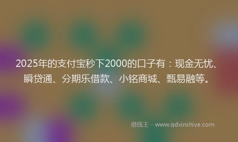 2025年的支付宝秒下2000的口子有：现金无忧、瞬贷通、分期乐借款、小铭商城、甄易融等。