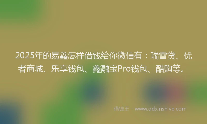2025年的易鑫怎样借钱给你微信有：瑞雪贷、优者商城、乐享钱包、鑫融宝Pro钱包、酷购等。