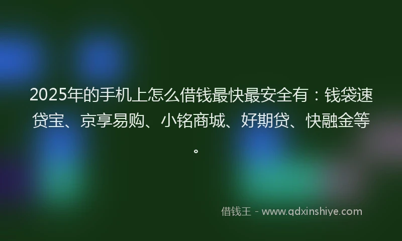 2025年的手机上怎么借钱最快最安全有：钱袋速贷宝、京享易购、小铭商城、好期贷、快融金等。